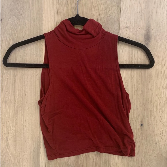 Tops - Maroon cropped high neck top